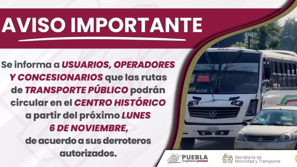 Transporte público regresa al centro de Puebla el 6 de noviembre: ¿en qué calles pasará?