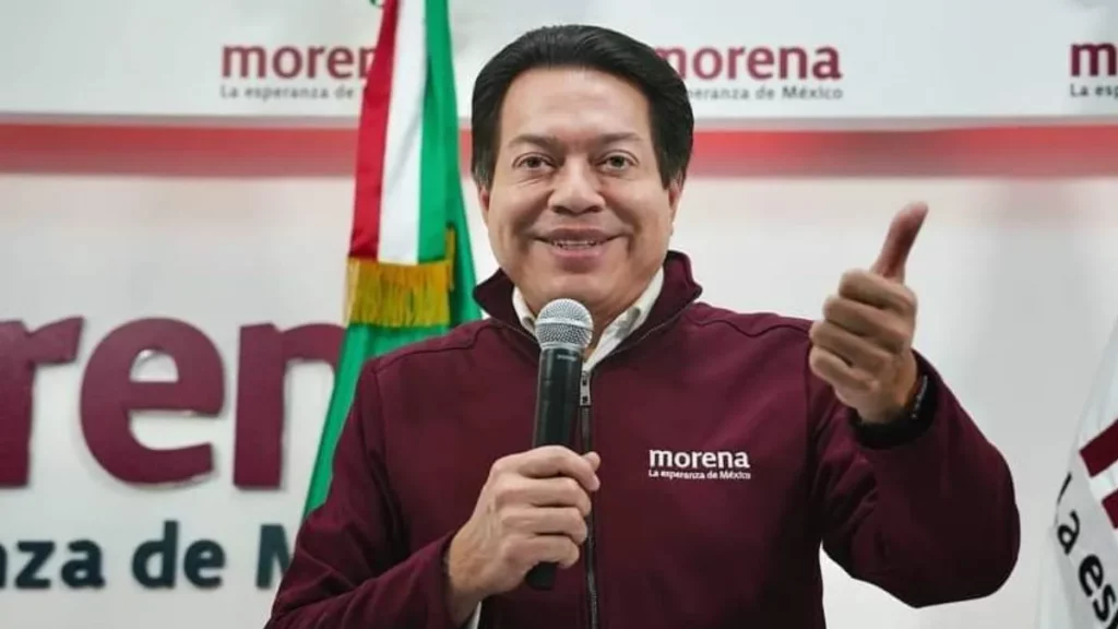 Mario Delgado dirigente de Morena en rueda de prensa