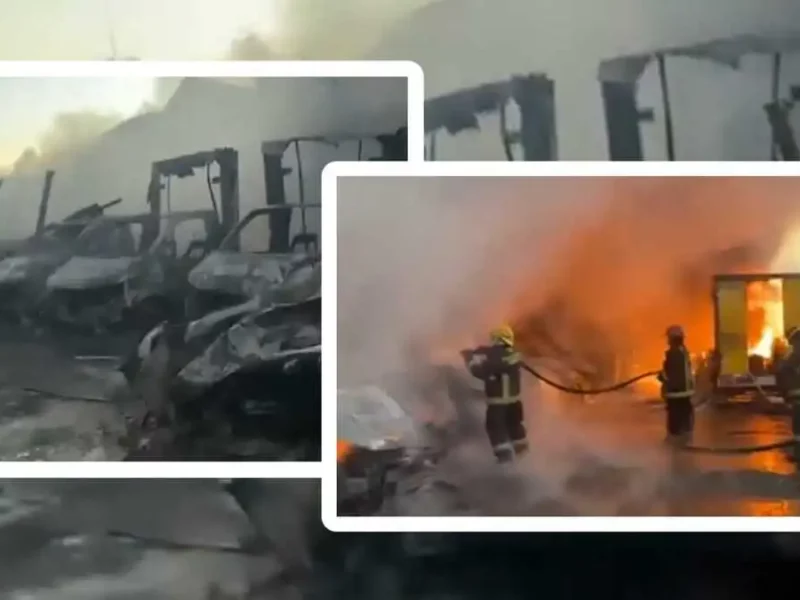 Camionetas calcinadas en incendio en Puebla