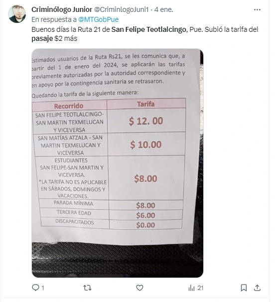 ¡Sin autorización! Suben 2 y 3 pesos el pasaje en Puebla 2024