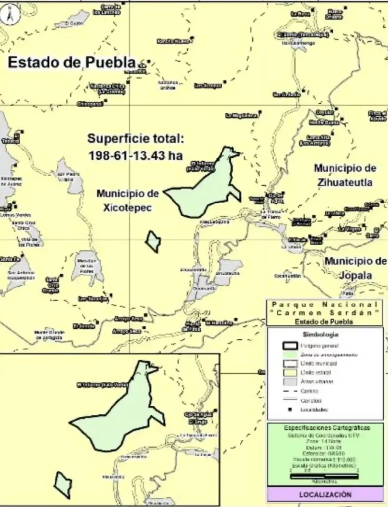 Mapa de Parque nacional Carmen Serdán.