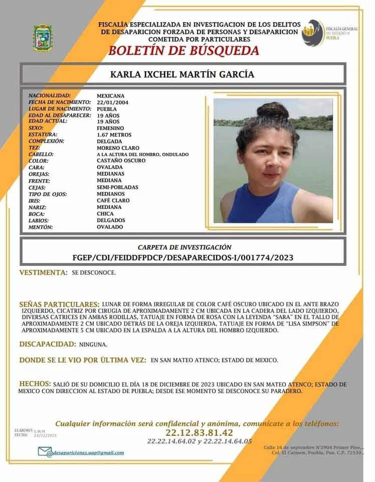 ¿La has visto? Karla Ixchel lleva tres meses desaparecida: salió de su casa en Edomex hacia Puebla