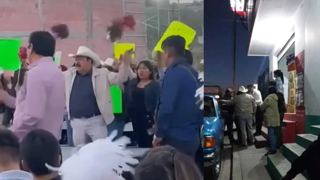 Edil de Los Reyes De Juárez borracho gritando en mitin de morenista/ mismo edil en tienda consumiendo bebidas alcohólicas.