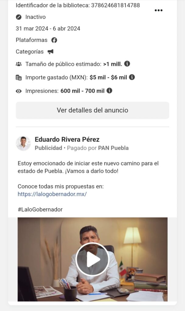 Eduardo Rivera gasta el doble en publicidad en Facebook e Instagram que Armenta