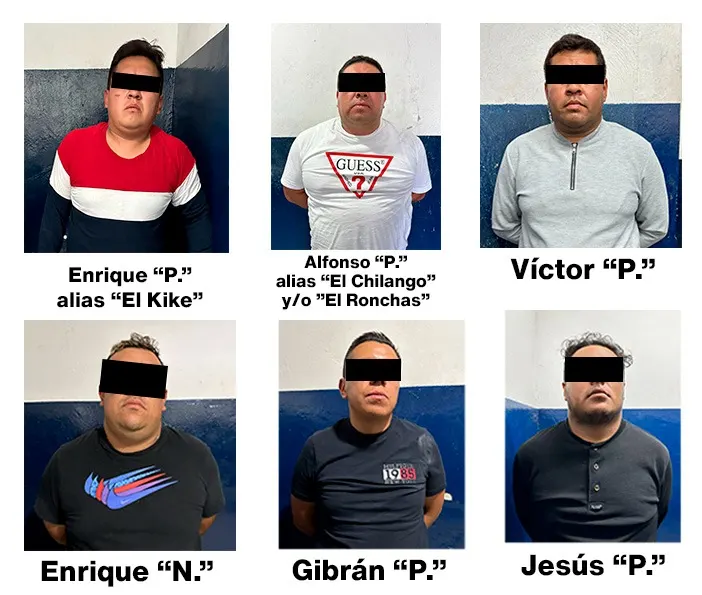 Seis hombres detenidos, acusados de robo a cuentahabiente en Puebla.