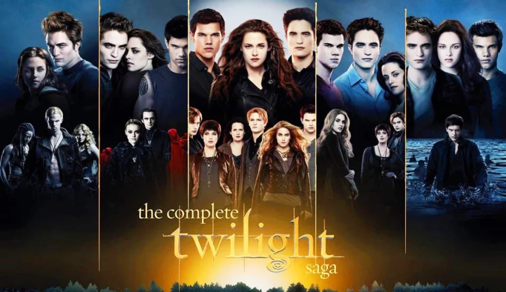 Posters de las cinco películas de la saga Crepúsculo.