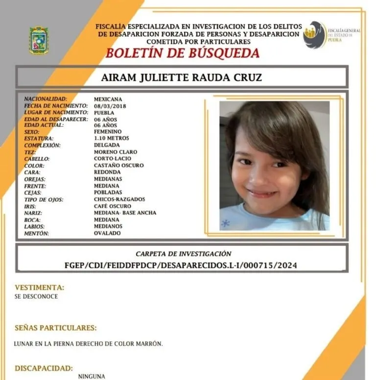 Airam, niña desaparecida en Nuevo León.