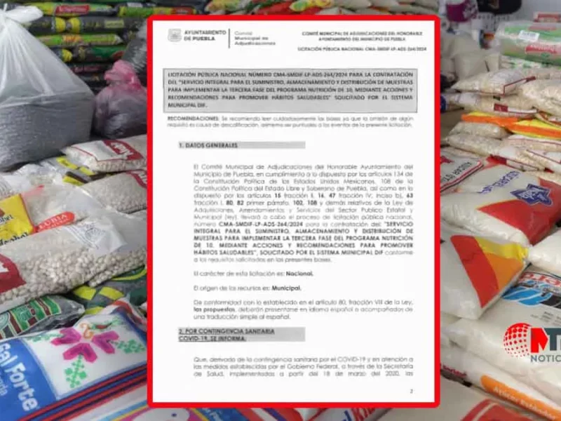 Licita Ayuntamiento de Puebla compra de despensas