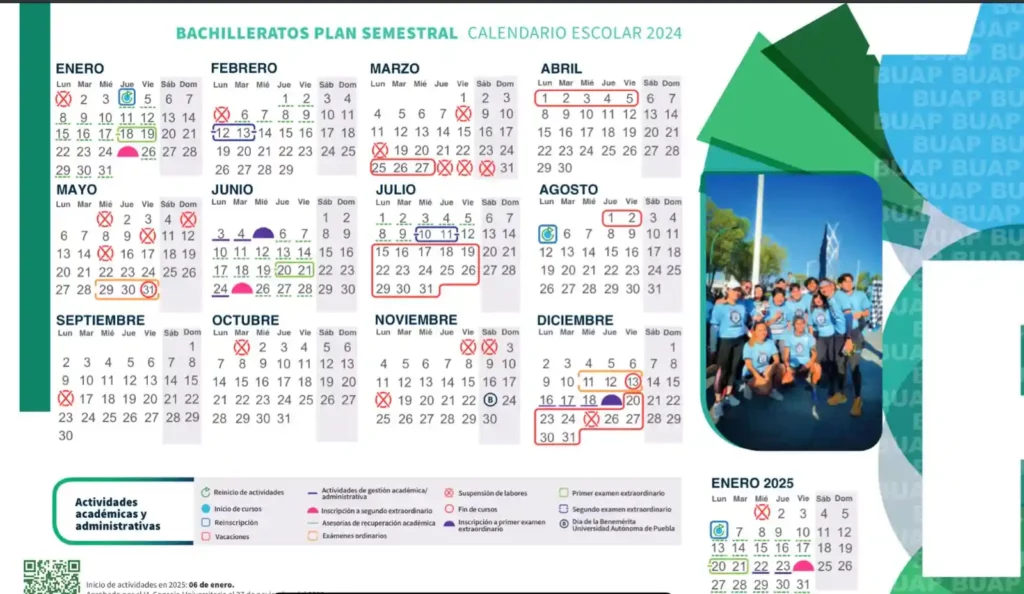 Calendario de bachillerato otoño 2024 BUAP.