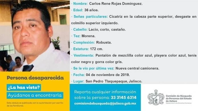 Ficha de búsqueda de Carlos René, desaparecido en Jalisco.