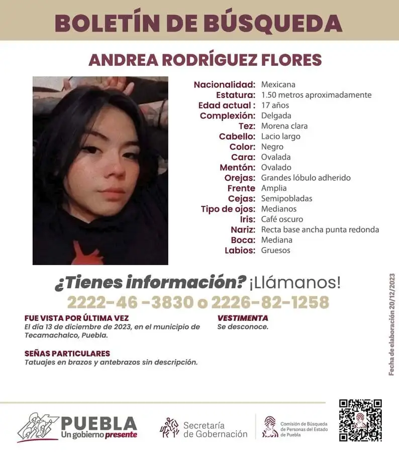 Andrea Rodríguez, menor que desapareció con familiares al salir de Tecamachalco.