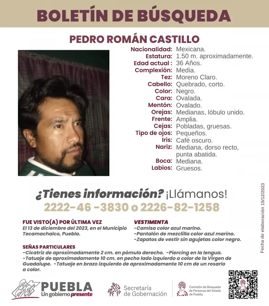 Pedro Román, desaparecido con familiares en viaje a Tepexi, Puebla. 