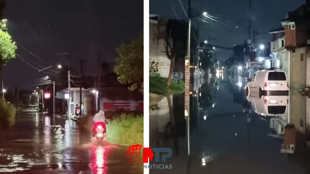 Autos atrapados en aguas negras y calles inundadas por lluvias en Ocotlán, Coronango