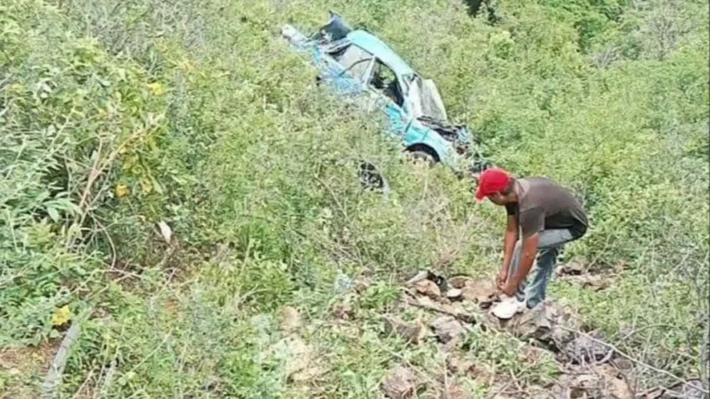 ¡Con todo y auto! Conductor cae en barranca de Coxcatlán, hay un muerto