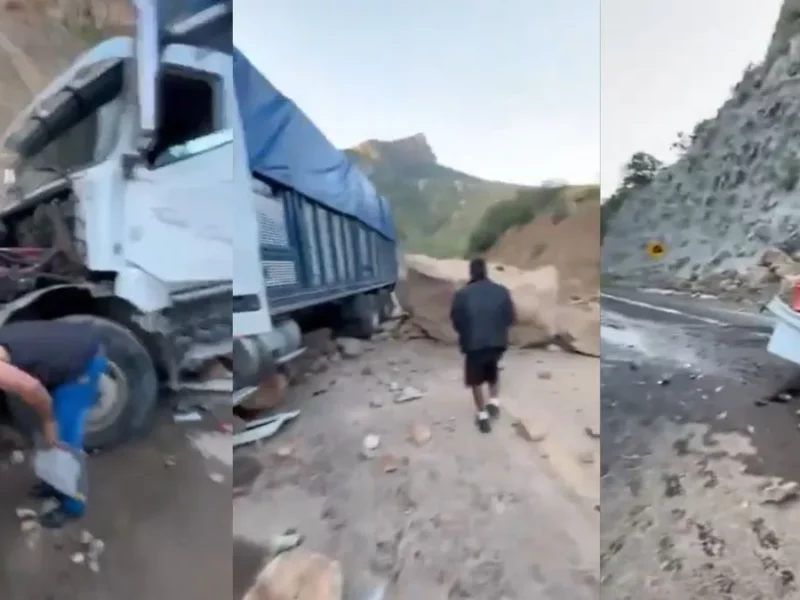 Derrumbe de rocas provoca el cierre de la Cuacnopalan-Oaxaca (VIDEO)