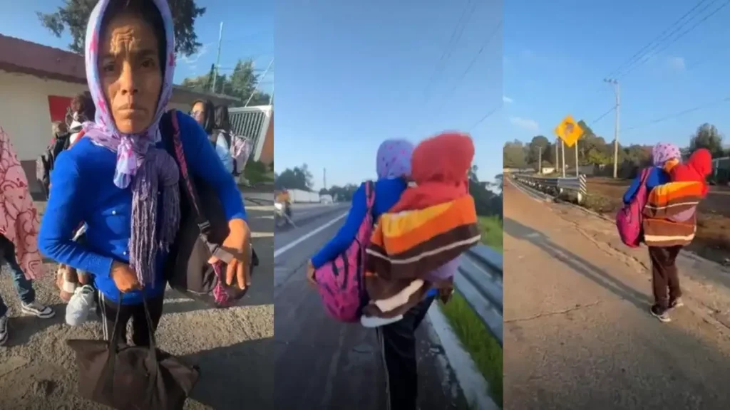 La mamá que caminó la México-Puebla con su hijo en la espalda para no perder cita médica (VIDEO)