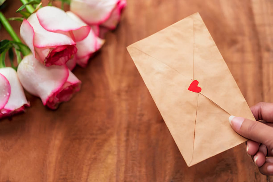 Mujer tomando una carta de amor