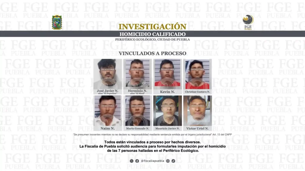 Ocho hombres detenidos señalados de homicidio y tirar cuerpos en Periférico, Puebla.