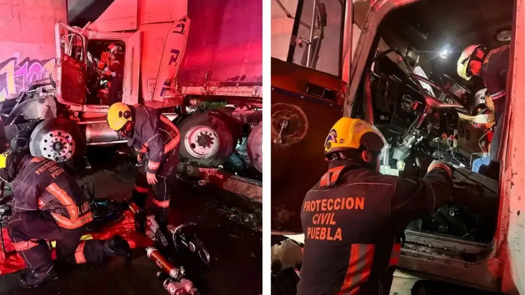 Caos en la México-Puebla; un tráiler choca y otro se incendia