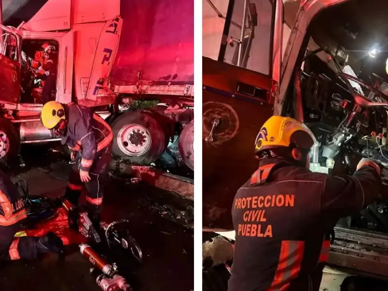 Caos en la México-Puebla; un tráiler choca y otro se incendia