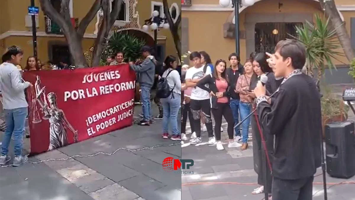 Dirigidos por morenistas, protestan estudiantes BUAP a favor de reforma judicial en Puebla