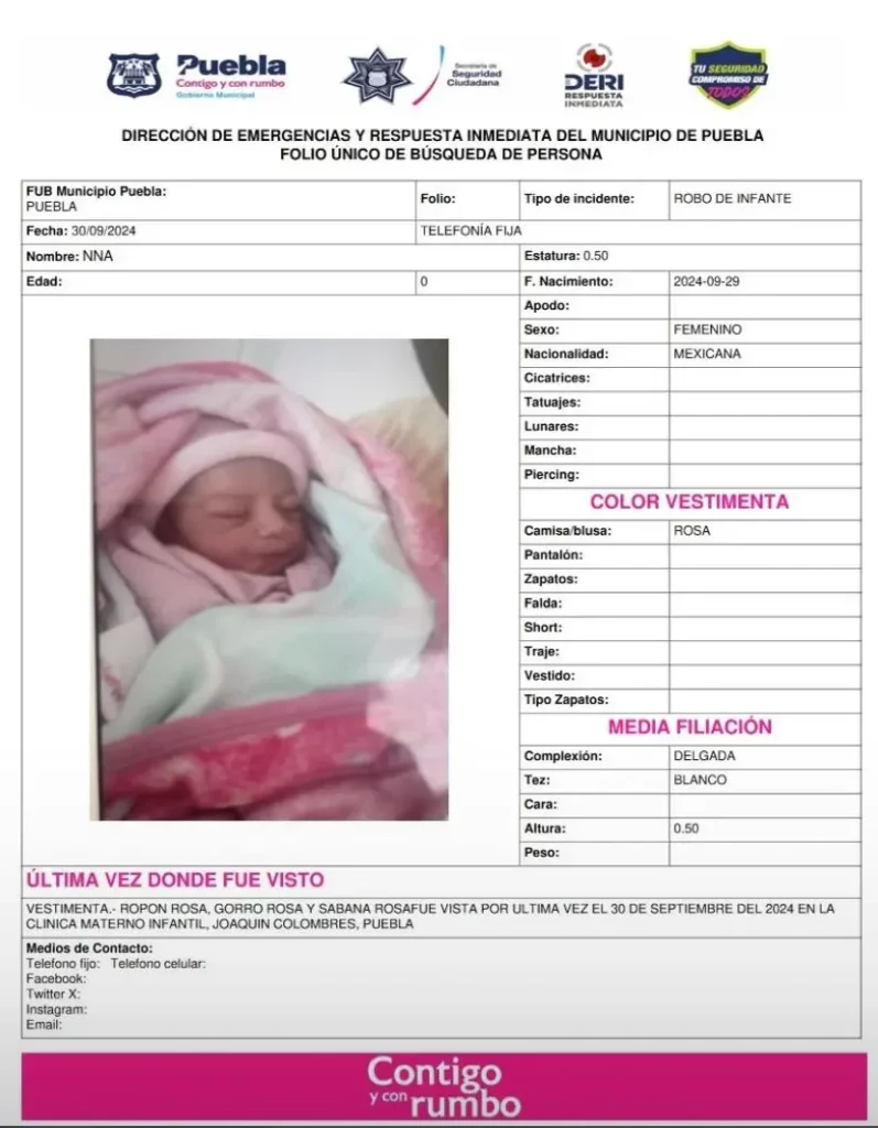 Se arrepiente de dar en adopción a su bebé y denuncia que se la robaron en Puebla