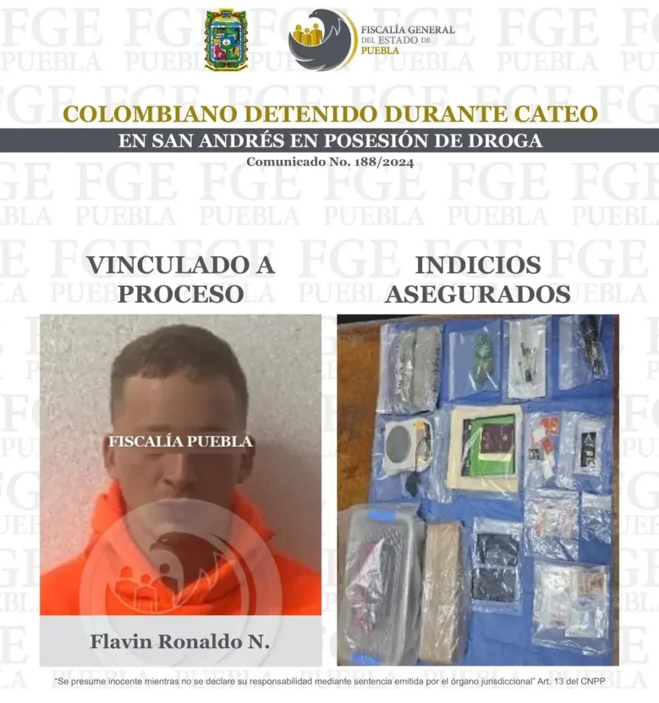 Drogas en el fondo y en recuadro un hombre colombiano detenido por narcomenudeo.