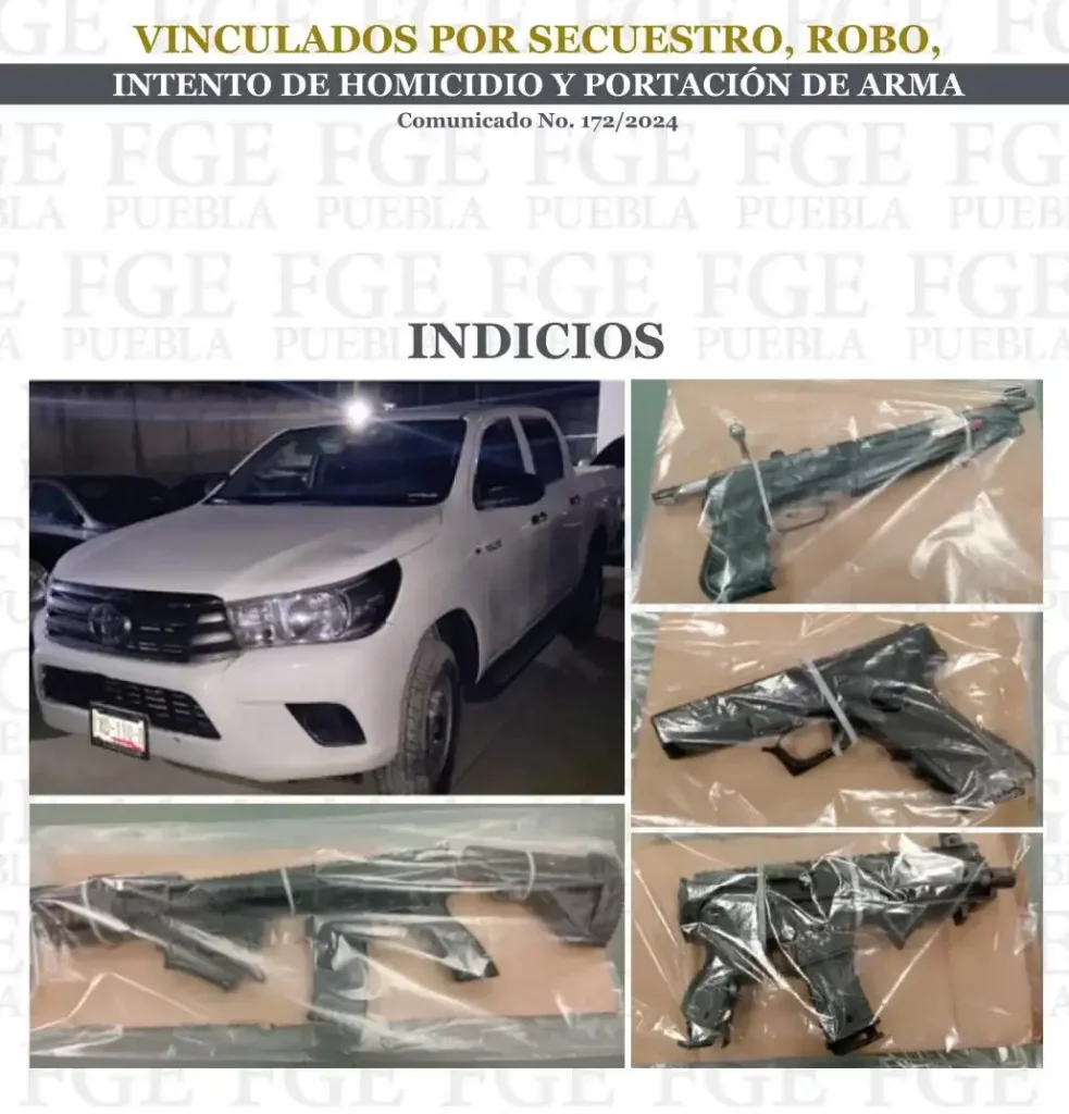 Auto y armas decomisadas por Guardia Nacional.