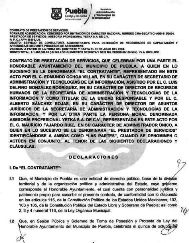 Pagó Ayuntamiento de Puebla 1.5 MDP por 40 días de consultoría