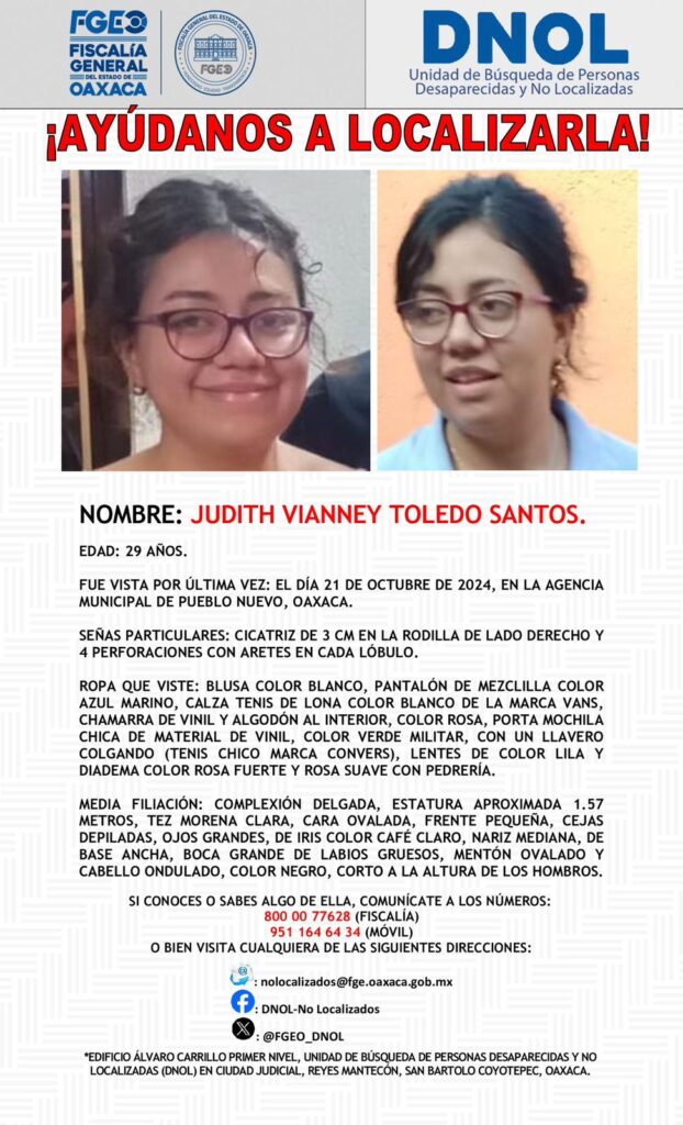 SE BUSCA a Judith Vianey, enfermera desaparecida en Oaxaca