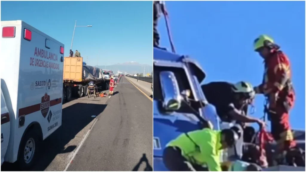 Un prensado deja choque entre dos tráileres en puente elevado de la México-Puebla