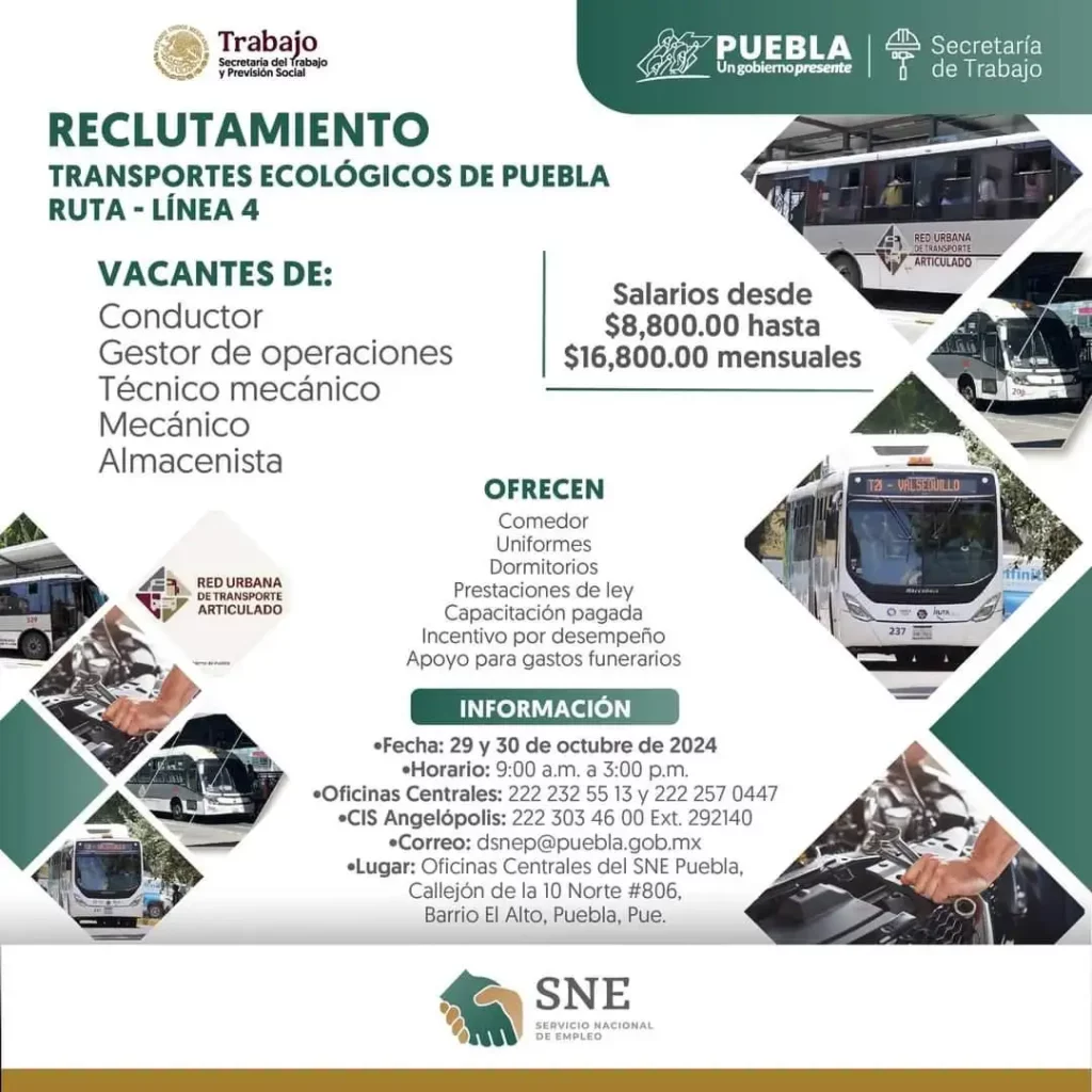 ¿Quieres ganar hasta 16 mil 800 pesos? Hay vacantes para RUTA 4 del Periférico