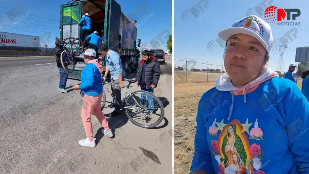 Fátima, peregrina que viaja en bicicleta hacia la Basílica de Guadalupe.